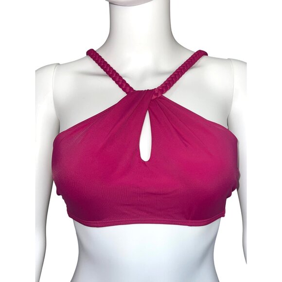 SHADE & SHORE Swim Top Womens 34B Purple Nylon Halter Braided Keyhole Design - Picture 1 of 9